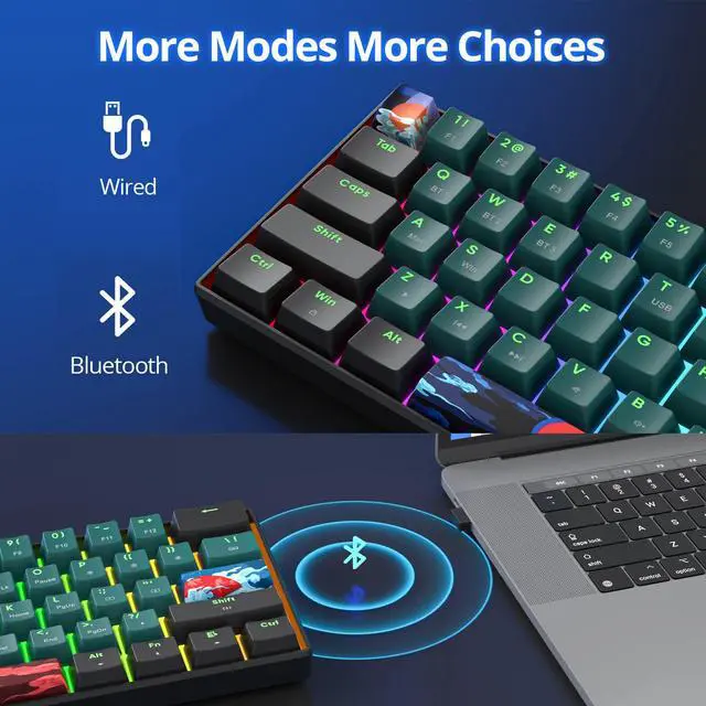 Alt view image 3 of 7 - surmen GT61 Wireless 60% Keyboard, Mini RGB Mechanical Gaming Keyboard 60 Percent Hot-Swappable with Linear Gateron Switch Type-C/Bluetooth 5.0 Programmable (Gateron Yellow, Sound Wave 61)
