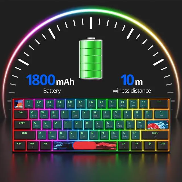 Alt view image 6 of 7 - surmen GT61 Wireless 60% Keyboard, Mini RGB Mechanical Gaming Keyboard 60 Percent Hot-Swappable with Linear Gateron Switch Type-C/Bluetooth 5.0 Programmable (Gateron Yellow, Sound Wave 61)