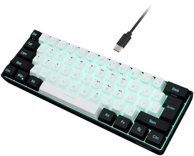 Main image of Snpurdiri 60% Wired Gaming Keyboard, 61 Keys RGB Backlit Ultra-Compact Small Gaming Keyboard, for PC/Mac Gamer, Typist, Travel, Easy to Carry on Business Trip(Black-White)
