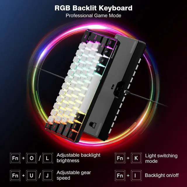 Alt view image 2 of 7 - Snpurdiri 60% Wired Gaming Keyboard, 61 Keys RGB Backlit Ultra-Compact Small Gaming Keyboard, for PC/Mac Gamer, Typist, Travel, Easy to Carry on Business Trip(Black-White)