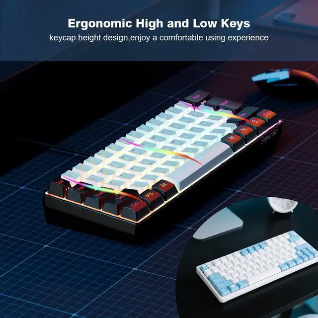 Alt view image 7 of 7 - Snpurdiri 60% Wired Gaming Keyboard, 61 Keys RGB Backlit Ultra-Compact Small Gaming Keyboard, for PC/Mac Gamer, Typist, Travel, Easy to Carry on Business Trip(Black-White)