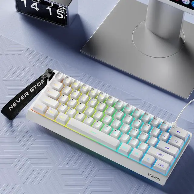 Main image of SEUNKWANG EWEADN F61 60% Gaming Keyboard Wired, RGB Backlit Membrane Gaming Keyboard with PBT Keycaps, Compact Design, Lanyard Wired Keyboard for Mac/Win-White