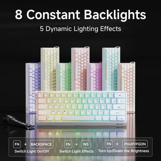 Alt view image 3 of 7 - SEUNKWANG EWEADN F61 60% Gaming Keyboard Wired, RGB Backlit Membrane Gaming Keyboard with PBT Keycaps, Compact Design, Lanyard Wired Keyboard for Mac/Win-White
