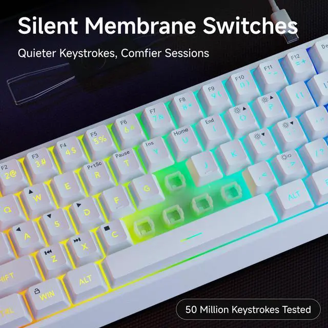 Alt view image 6 of 7 - SEUNKWANG EWEADN F61 60% Gaming Keyboard Wired, RGB Backlit Membrane Gaming Keyboard with PBT Keycaps, Compact Design, Lanyard Wired Keyboard for Mac/Win-White
