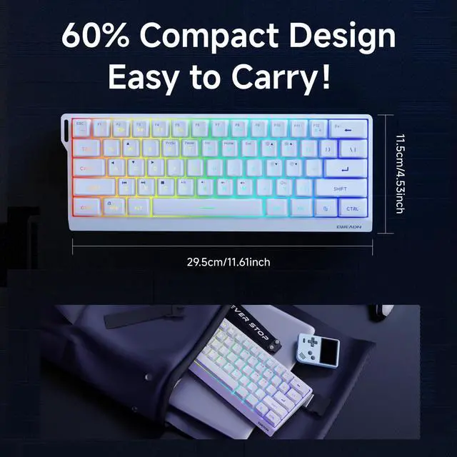 Alt view image 7 of 7 - SEUNKWANG EWEADN F61 60% Gaming Keyboard Wired, RGB Backlit Membrane Gaming Keyboard with PBT Keycaps, Compact Design, Lanyard Wired Keyboard for Mac/Win-White