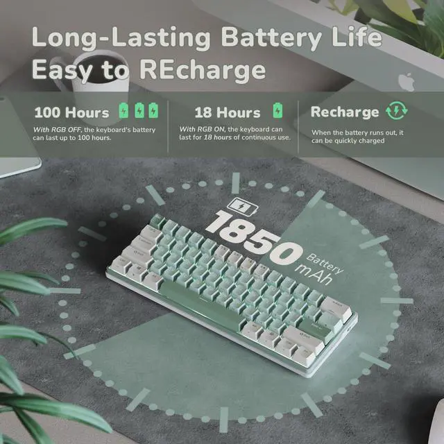 Alt view image 4 of 7 - RK ROYAL KLUDGE RK61 Plus Wireless Gaming Keyboard, 60 Percent Mechanical Keyboard with Bluetooth/2.4Ghz/USB Wired, RGB Custom Keyboards for Win/Mac, PC Game, Hot Swappable Silent Linear Switch, Green