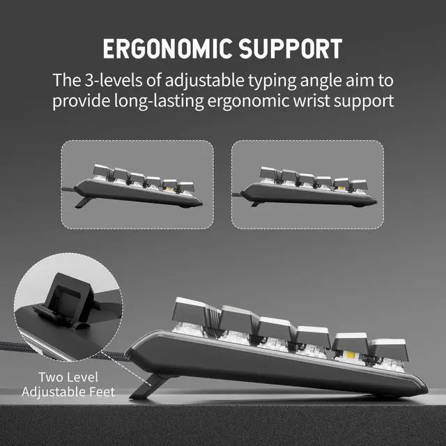 Alt view image 6 of 7 - Hexgears GK735 Wired Full Size Mechanical Keyboard, Aluminum Housing Built for Gamers w/Kailh Box White Switch, White Backlit + Surrounded by RGB Light Strip, 104 Keys Gaming Keyboard for PC/Mac