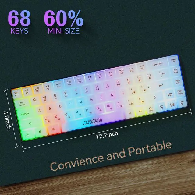 Alt view image 2 of 7 - CHONCHOW Mini 60% Gaming Keyboard, Rainbow RGB Backlit 68 Keys Small Compact Keyboard, Transparent USB Wired Gaming Keyboards for Windows Laptop PC Mac Xbox PS4 PS5 Gamer