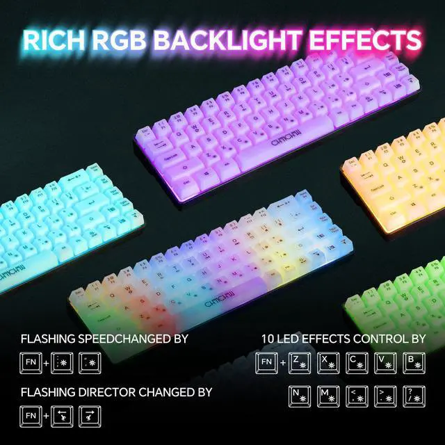 Alt view image 6 of 7 - CHONCHOW Mini 60% Gaming Keyboard, Rainbow RGB Backlit 68 Keys Small Compact Keyboard, Transparent USB Wired Gaming Keyboards for Windows Laptop PC Mac Xbox PS4 PS5 Gamer