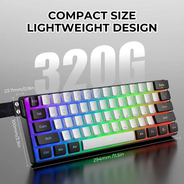 Alt view image 2 of 7 - OHY 60% Gaming Keyboard,Wired Backlit Mini Membrane Keyboard, Strong Mechanical Feel for PC/Mac Gamer, Typist, Travel, Easy to Carry on Business Trip(61 Keys)-Black