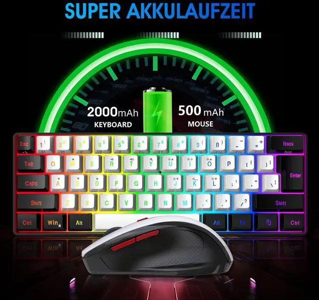 Alt view image 3 of 7 - Snpurdiri 2.4G Wireless Gaming Keyboard and Mouse Combo, Include Mini 60% Merchanical Feel RGB Backlit Keyboard, Ergonomic Vertical Feel Small Wireless Mouse(Black and White)