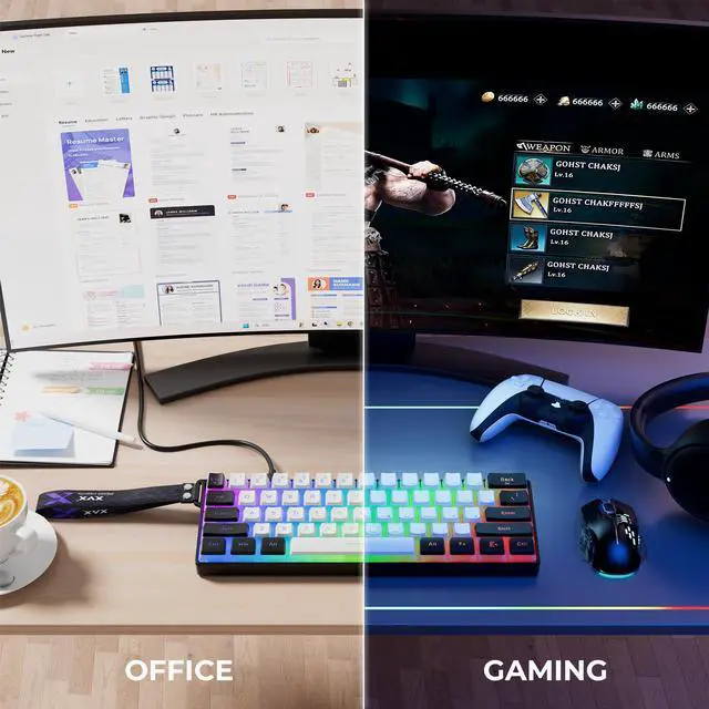 Alt view image 7 of 7 - OHY 60% Gaming Keyboard,Wired Backlit Mini Membrane Keyboard, Strong Mechanical Feel for PC/Mac Gamer, Typist, Travel, Easy to Carry on Business Trip(61 Keys)-Black