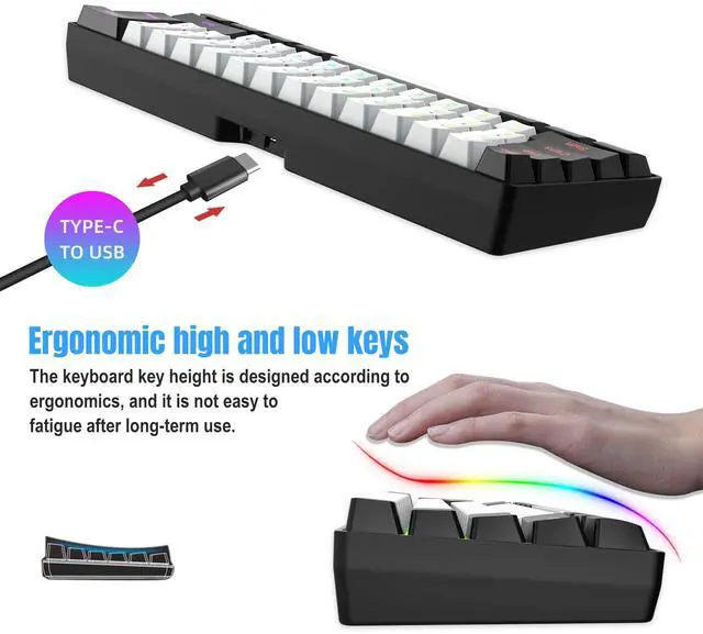 Alt view image 4 of 7 - Snpurdiri 2.4G Wireless Gaming Keyboard and Mouse Combo, Include Mini 60% Merchanical Feel RGB Backlit Keyboard, Ergonomic Vertical Feel Small Wireless Mouse(Black and White)