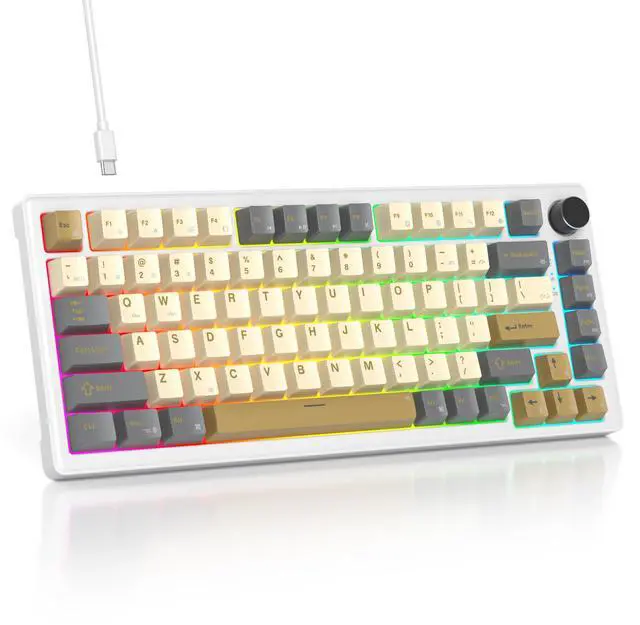 Main image of SbocKeeb 75% Retro Mechanical Keyboard Gasket with Knob, Custom Wired Creamy Gaming Keyboard TKL 75 Percent Hot Swappable RGB Backlit, Pre-lubed Switch for Win/MAC PC LaptopShimmer/White Switch