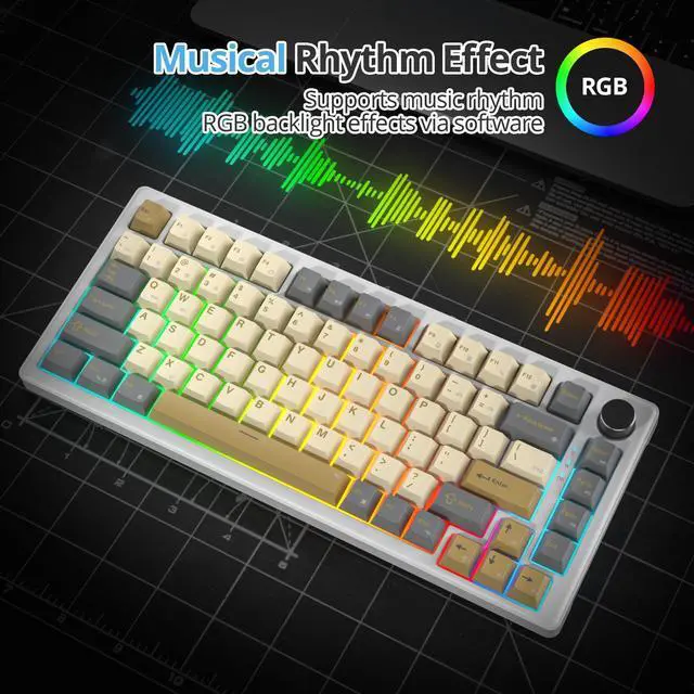 Alt view image 4 of 6 - SbocKeeb 75% Retro Mechanical Keyboard Gasket with Knob, Custom Wired Creamy Gaming Keyboard TKL 75 Percent Hot Swappable RGB Backlit, Pre-lubed Switch for Win/MAC PC LaptopShimmer/White Switch