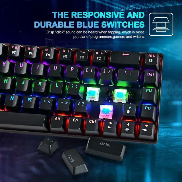Alt view image 3 of 7 - RaceGT Wired Mechanical Gaming Keyboard - 67 Keys Ultra-Compact Mini Keyboard, Wired USB Keyboards, Multi Color RGB Illuminated LED Backlit for PC Gamer Computer Desktop (Black)