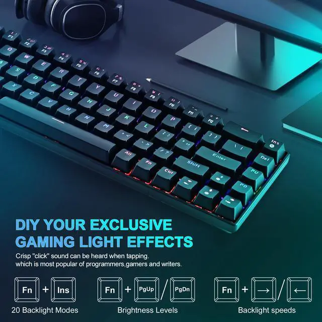 Alt view image 4 of 7 - RaceGT Wired Mechanical Gaming Keyboard - 67 Keys Ultra-Compact Mini Keyboard, Wired USB Keyboards, Multi Color RGB Illuminated LED Backlit for PC Gamer Computer Desktop (Black)