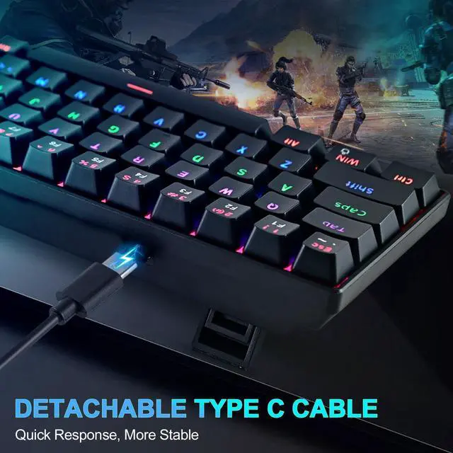 Alt view image 6 of 7 - RaceGT Wired Mechanical Gaming Keyboard - 67 Keys Ultra-Compact Mini Keyboard, Wired USB Keyboards, Multi Color RGB Illuminated LED Backlit for PC Gamer Computer Desktop (Black)