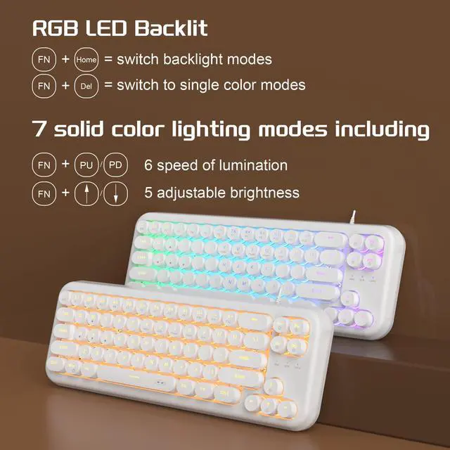 Alt view image 2 of 7 - MageGee Typewriter Style 60 Percent Keyboard, Life Waterproof Gaming Keyboard with RGB Backlit Small Compact Portable 60% Keyboards (Milky White)
