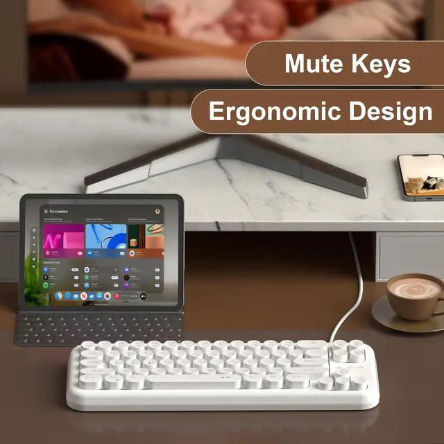 Alt view image 3 of 7 - MageGee Typewriter Style 60 Percent Keyboard, Life Waterproof Gaming Keyboard with RGB Backlit Small Compact Portable 60% Keyboards (Milky White)