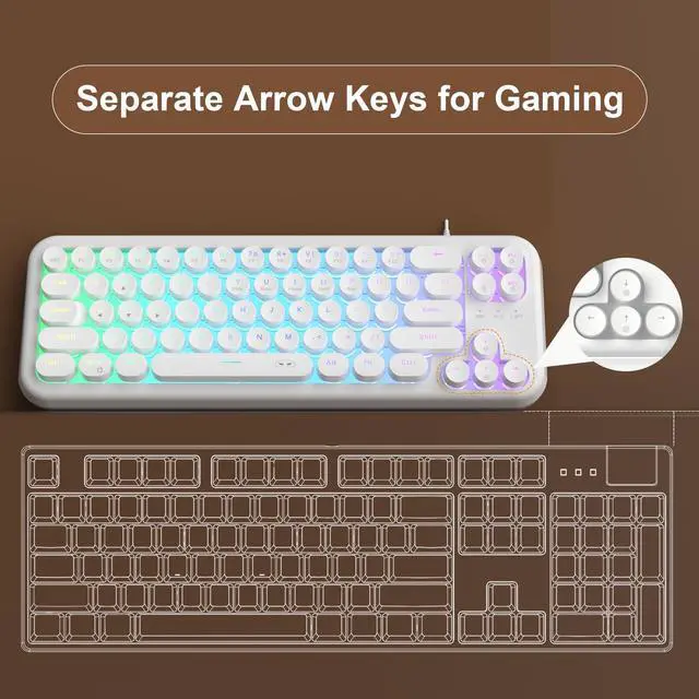 Alt view image 4 of 7 - MageGee Typewriter Style 60 Percent Keyboard, Life Waterproof Gaming Keyboard with RGB Backlit Small Compact Portable 60% Keyboards (Milky White)
