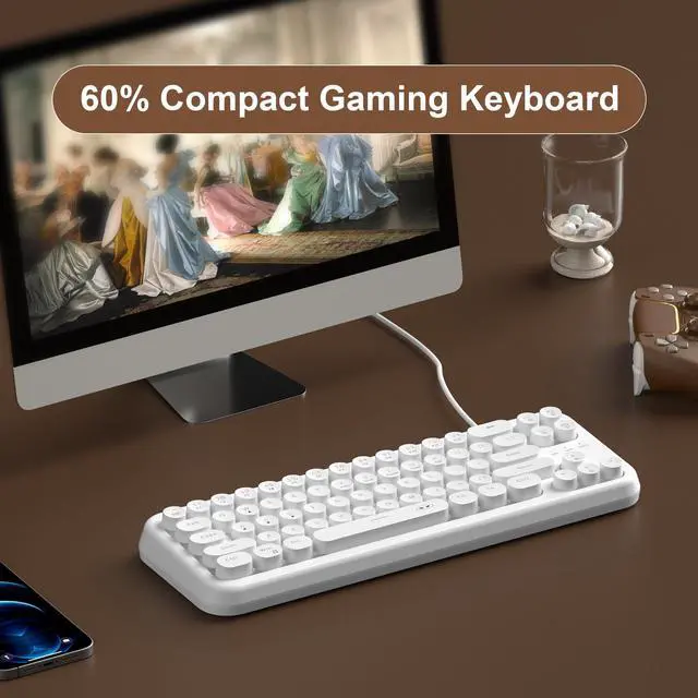 Alt view image 5 of 7 - MageGee Typewriter Style 60 Percent Keyboard, Life Waterproof Gaming Keyboard with RGB Backlit Small Compact Portable 60% Keyboards (Milky White)