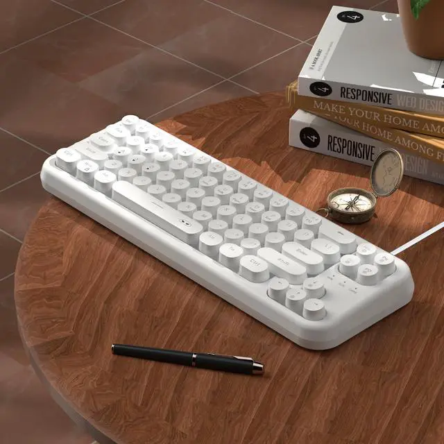 Alt view image 7 of 7 - MageGee Typewriter Style 60 Percent Keyboard, Life Waterproof Gaming Keyboard with RGB Backlit Small Compact Portable 60% Keyboards (Milky White)