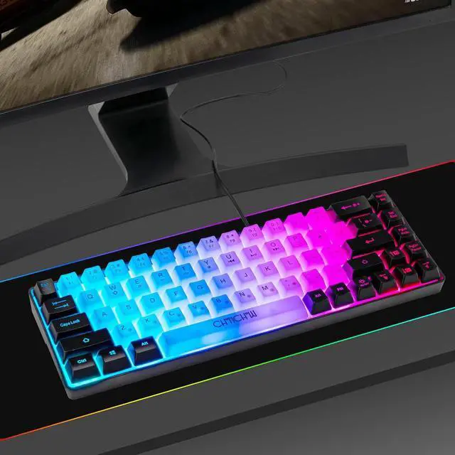 Alt view image 6 of 6 - CHONCHOW Mini RGB 60% Gaming Keyboard, 68 Keys Small Compact USB Wired Rainbow Light Up Backlit Gaming Keyboard for Xbox PS4 PS5 PC Laptop Gamer(White-Black)