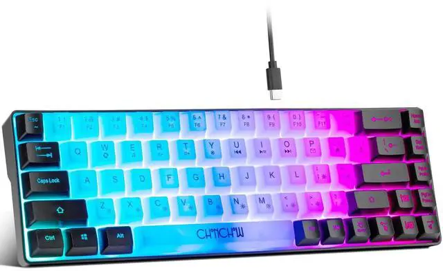 CHONCHOW Mini RGB 60% Gaming Keyboard, 68 Keys Small Compact USB Wired Rainbow Light Up Backlit Gaming Keyboard for Xbox PS4 PS5 PC Laptop Gamer(White-Black)