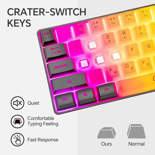 Alt view image 4 of 6 - CHONCHOW Mini RGB 60% Gaming Keyboard, 68 Keys Small Compact USB Wired Rainbow Light Up Backlit Gaming Keyboard for Xbox PS4 PS5 PC Laptop Gamer(White-Black)