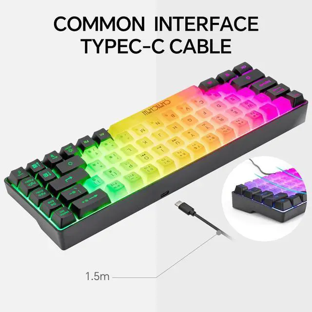 Alt view image 5 of 6 - CHONCHOW Mini RGB 60% Gaming Keyboard, 68 Keys Small Compact USB Wired Rainbow Light Up Backlit Gaming Keyboard for Xbox PS4 PS5 PC Laptop Gamer(White-Black)