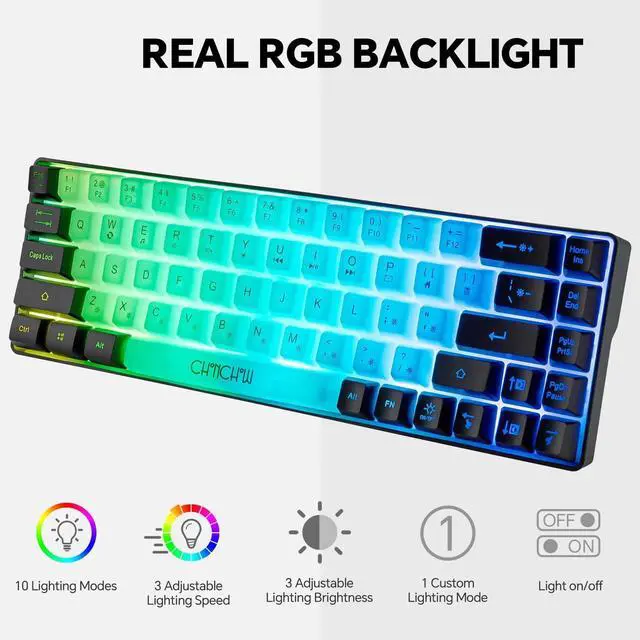 Alt view image 3 of 6 - CHONCHOW Mini RGB 60% Gaming Keyboard, 68 Keys Small Compact USB Wired Rainbow Light Up Backlit Gaming Keyboard for Xbox PS4 PS5 PC Laptop Gamer(White-Black)