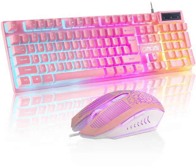 Main image of CHONCHOW Pink Gaming Keyboard and Mouse Combo with led, 104 Keys Wired Light Up Keyboard and Colorful Mouse for PC Laptop Computer PS4 Xbox, 19 Keys Anti-Ghosting, Multimedia Keys, Number Pad