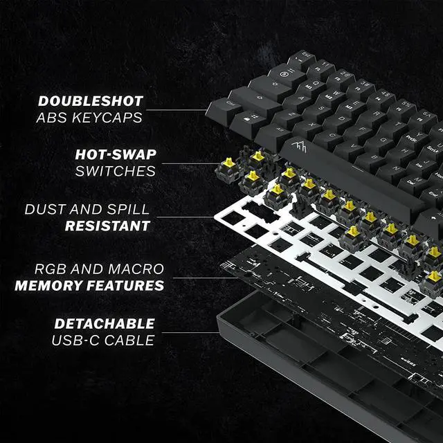Alt view image 4 of 7 - One - Hot-Swappable 60% Mechanical Keyboard with Extra Colorful Keycaps, RGB Lights, Spill Proof, Optical Switches (Gateron Blue)