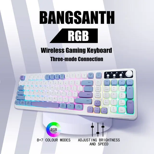 Alt view image 2 of 7 - Bangsanth Wireless Keyboard, RGB Backlight Keyboard, Tri-Mode BT5.0/2.4GHz/USB-C, 99-Key Creamy, Anti-ghosting Keys, Compatible with PC, Mac, Gaming Consoles