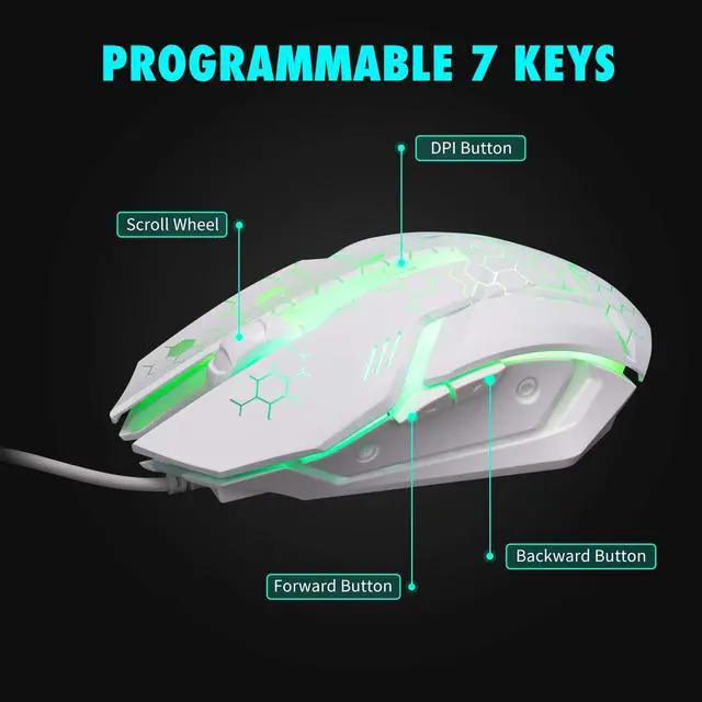 Alt view image 4 of 7 - CHONCHOW RGB Gaming Keyboard and Mouse Combo,USB Wired Light Up Keyboard, Rainbow LED Lit Backlight Keyboard Mouse Set for Computer Windows PC PS4 Xbox Laptop iMac Resberry Pi