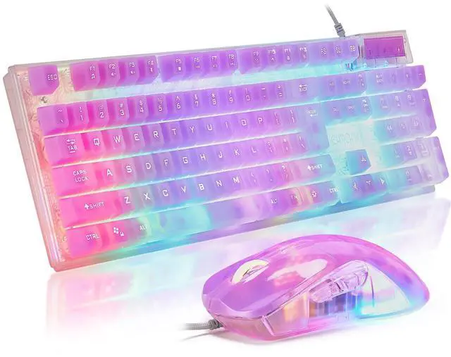 CHONCHOW LED Gaming Keyboad and Mouse Combo, Transparent RGB Rainbow Backlit Keyboard, 104 Keys Anti-ghosting USB Wired Keyboard, 7 Color RGB Gaming Mouse for PC Laptop Xbox PS4 Gamers and Work