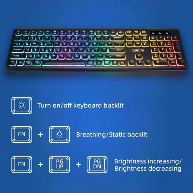 Alt view image 5 of 7 - Wireless Keyboard and Mouse Combo, Rechargeable Rainbow LED Light Up Wireless Keyboard and Mouse 2.4GHz Quiet Mouse and Keyboard for Mac, Windows, Laptop, PC Xbox PS4 PS5 (Office/Gaming)