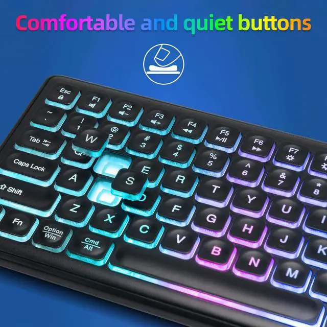Alt view image 6 of 7 - Wireless Keyboard and Mouse Combo, Rechargeable Rainbow LED Light Up Wireless Keyboard and Mouse 2.4GHz Quiet Mouse and Keyboard for Mac, Windows, Laptop, PC Xbox PS4 PS5 (Office/Gaming)