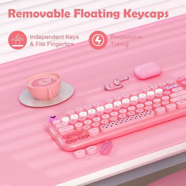 Alt view image 3 of 7 - Wireless Keyboard Mouse,104 Full Size Cute Colorful Keyboard and Mouse with Retro Typewriter for PC/Mac/Laptop/Tablet/Computer/Windows/Microsoft, Pink