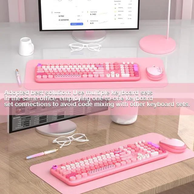 Alt view image 6 of 7 - Wireless Keyboard Mouse,104 Full Size Cute Colorful Keyboard and Mouse with Retro Typewriter for PC/Mac/Laptop/Tablet/Computer/Windows/Microsoft, Pink