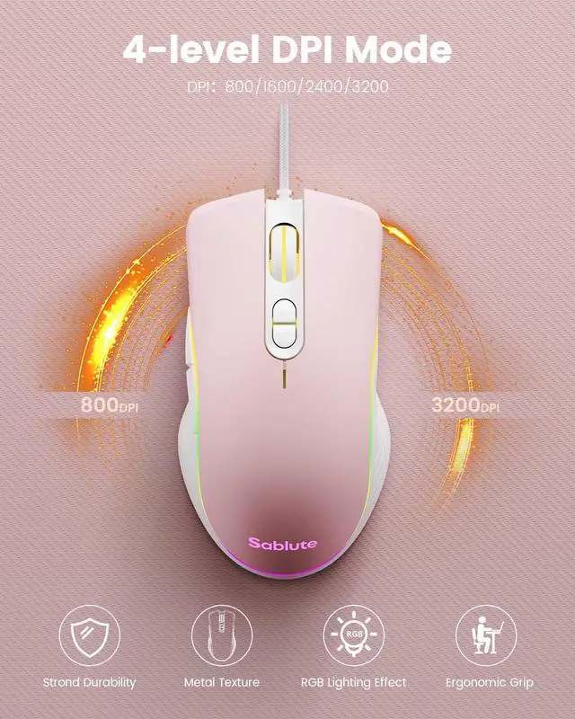 Alt view image 6 of 7 - SABLUTE Wired Gaming Keyboard and Mouse, RGB Backlit Mechanical Feel Keyboard and Mouse, Multimedia Knob & Anti-Ghosting Ergonomic Premium Leather Wrist Rest for Game (Pink)
