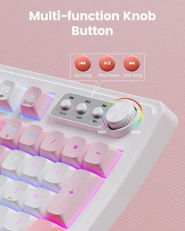 Alt view image 7 of 7 - SABLUTE Wired Gaming Keyboard and Mouse, RGB Backlit Mechanical Feel Keyboard and Mouse, Multimedia Knob & Anti-Ghosting Ergonomic Premium Leather Wrist Rest for Game (Pink)