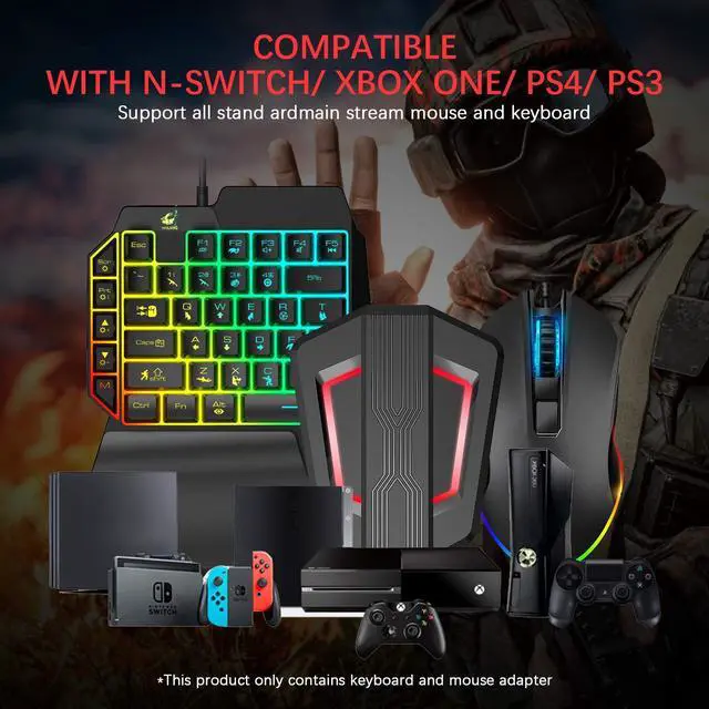 Alt view image 3 of 7 - Gaming Keyboard and Mouse Combo, Wired 39 Keys Mechanical Feeling Rainbow LED Backlit Keyboard and RGB Gaming Mouse and LED Backlit Converter Compatible with PS4/Xbox One/Nintendo Switch/PS3 /PC