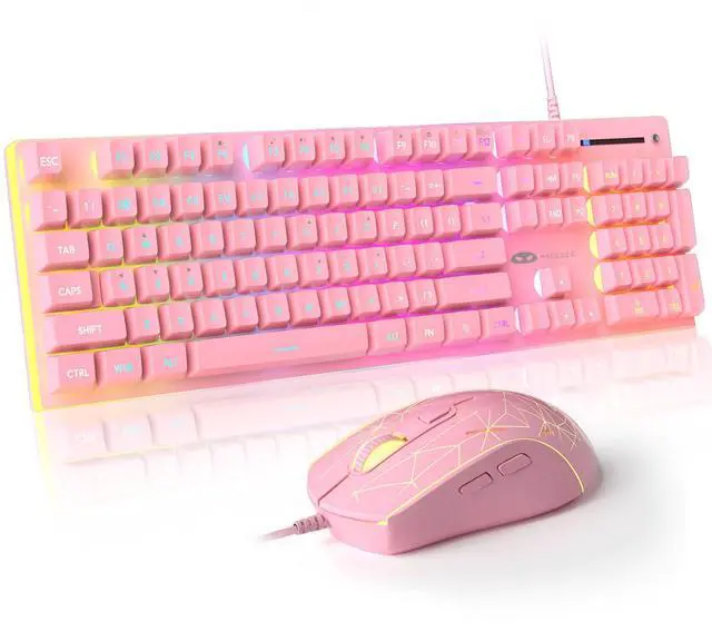 Main image of MageGee GT838 Gaming Keyboard and Mouse Combo, 104 Keys RGB Backlit Quiet Wired Keyboards for Laptop PC MAC, with Number Pad, Metal Panel, Anti-Ghosting, Pink