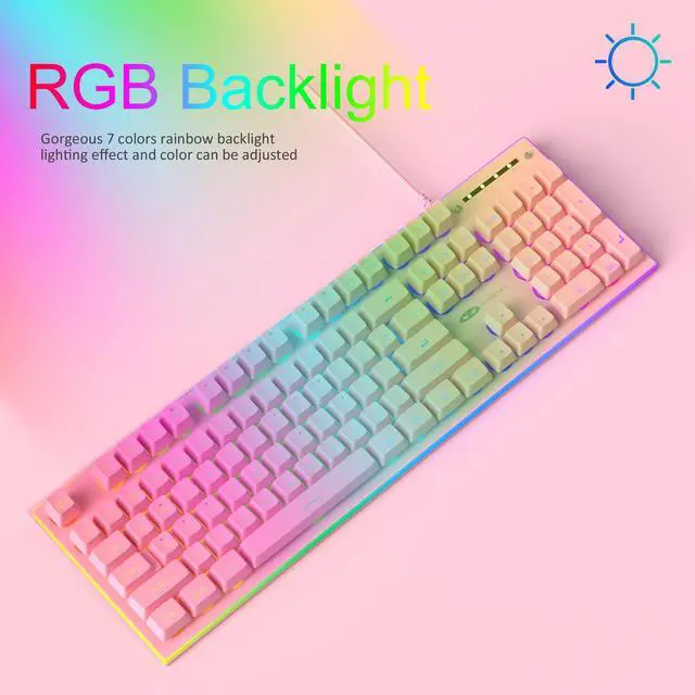 Alt view image 2 of 7 - MageGee GT838 Gaming Keyboard and Mouse Combo, 104 Keys RGB Backlit Quiet Wired Keyboards for Laptop PC MAC, with Number Pad, Metal Panel, Anti-Ghosting, Pink