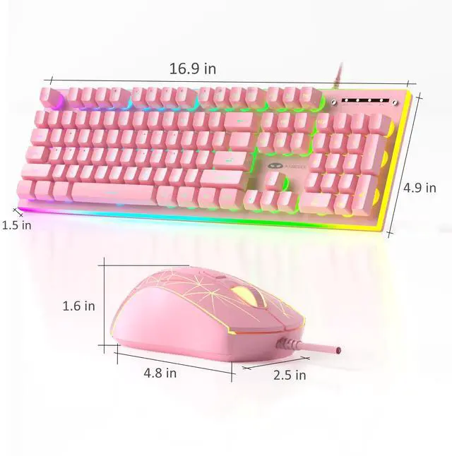 Alt view image 7 of 7 - MageGee GT838 Gaming Keyboard and Mouse Combo, 104 Keys RGB Backlit Quiet Wired Keyboards for Laptop PC MAC, with Number Pad, Metal Panel, Anti-Ghosting, Pink