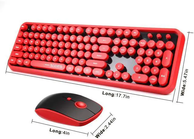 Alt view image 2 of 7 - Wireless Keyboard Mouse Combo,2.4GHz Wireless Red Keyboard with 104 Round Retro Typewriter Style Key and Cute Mouse with 3 Adjustable DPI,Compatible with PC, Computer, Laptop, Desktop, Note