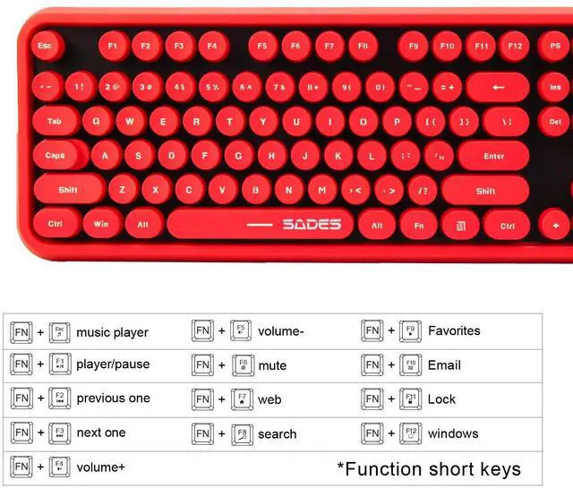 Alt view image 3 of 7 - Wireless Keyboard Mouse Combo,2.4GHz Wireless Red Keyboard with 104 Round Retro Typewriter Style Key and Cute Mouse with 3 Adjustable DPI,Compatible with PC, Computer, Laptop, Desktop, Note