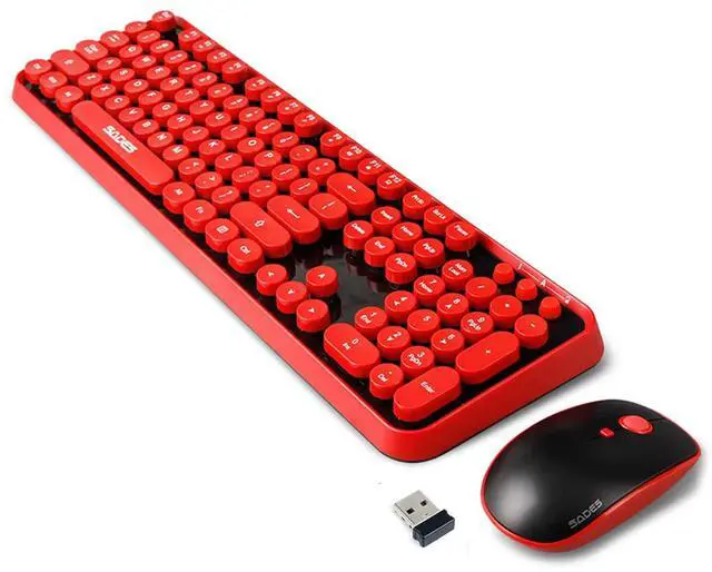Alt view image 6 of 7 - Wireless Keyboard Mouse Combo,2.4GHz Wireless Red Keyboard with 104 Round Retro Typewriter Style Key and Cute Mouse with 3 Adjustable DPI,Compatible with PC, Computer, Laptop, Desktop, Note